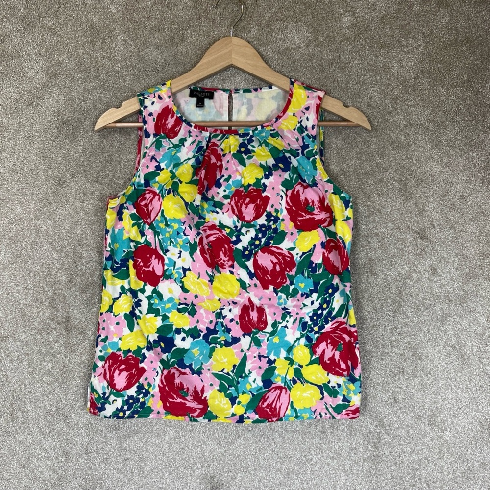 Talbots Shirt Womens 2 Petite Floral Cotton Sleeveless Lined Back Button- 4384
